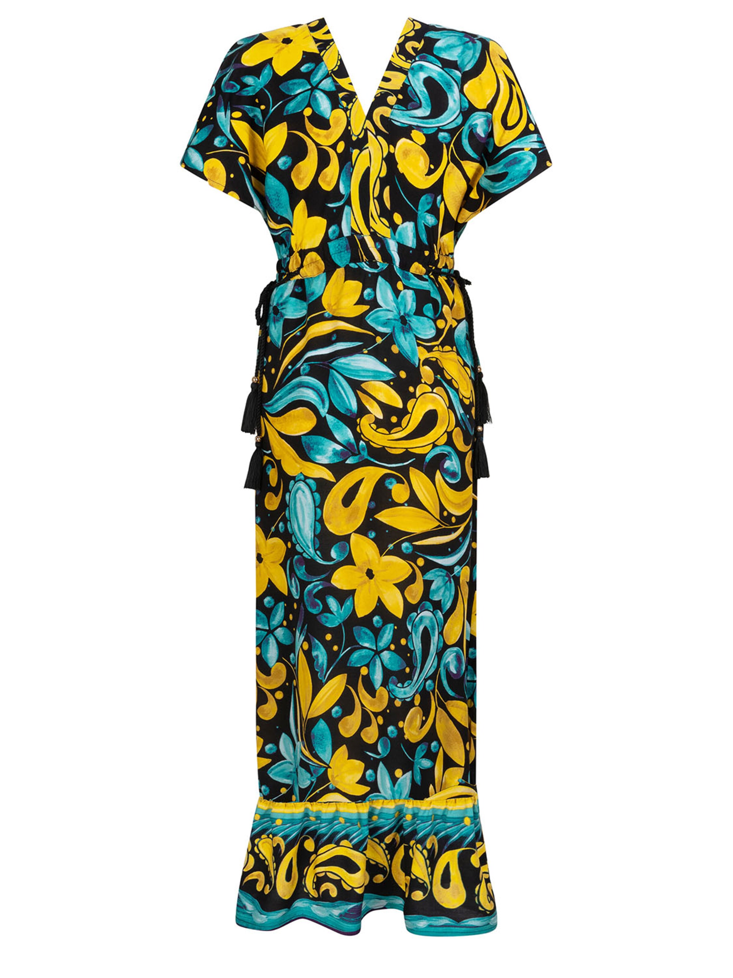 Chic by Lirette Jurk 'Kimono dress Frangipani' in Blauw: voorkant