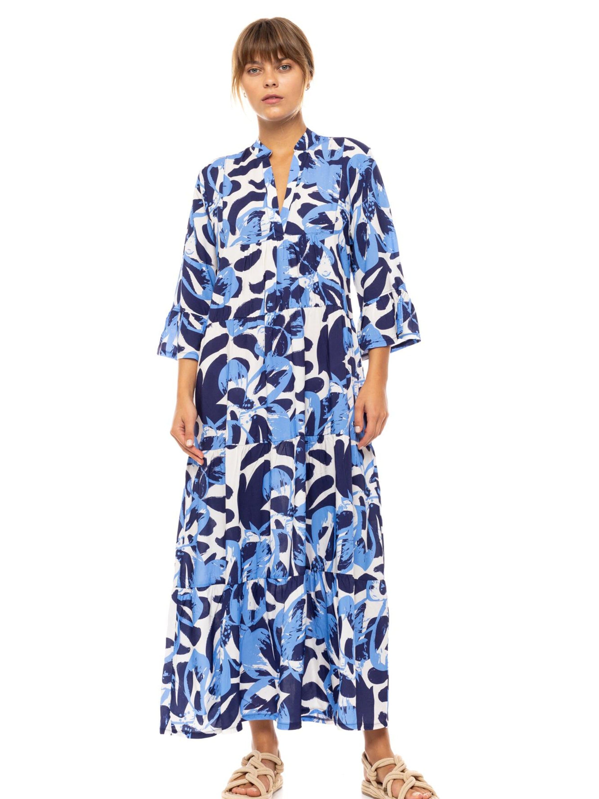 Pink Label Zomerjurk 'BEACHWEAR LONG ABSTRACT FLORAL' in Blauw: voorkant