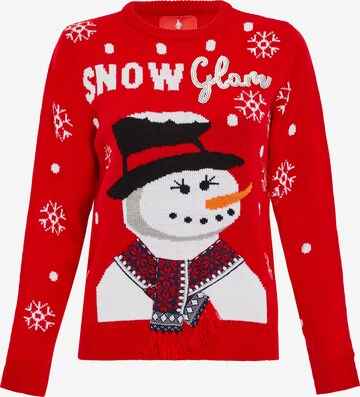 Pull-over 'Xmas Jumper Snowman' Threadbare en rouge : devant