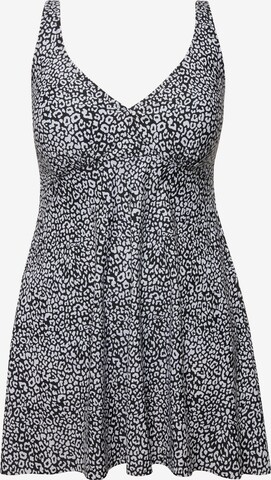 Ulla Popken Triangle Swimsuit Dress in Grey: front