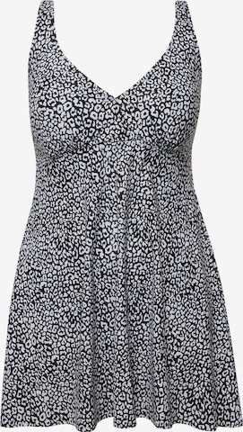 Ulla Popken Triangle Swimsuit Dress in Grey: front