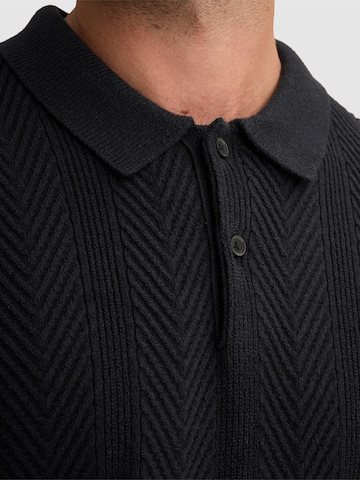 VANGUARD Tröja 'Pullover with polo collar and herringbone texture' i blå