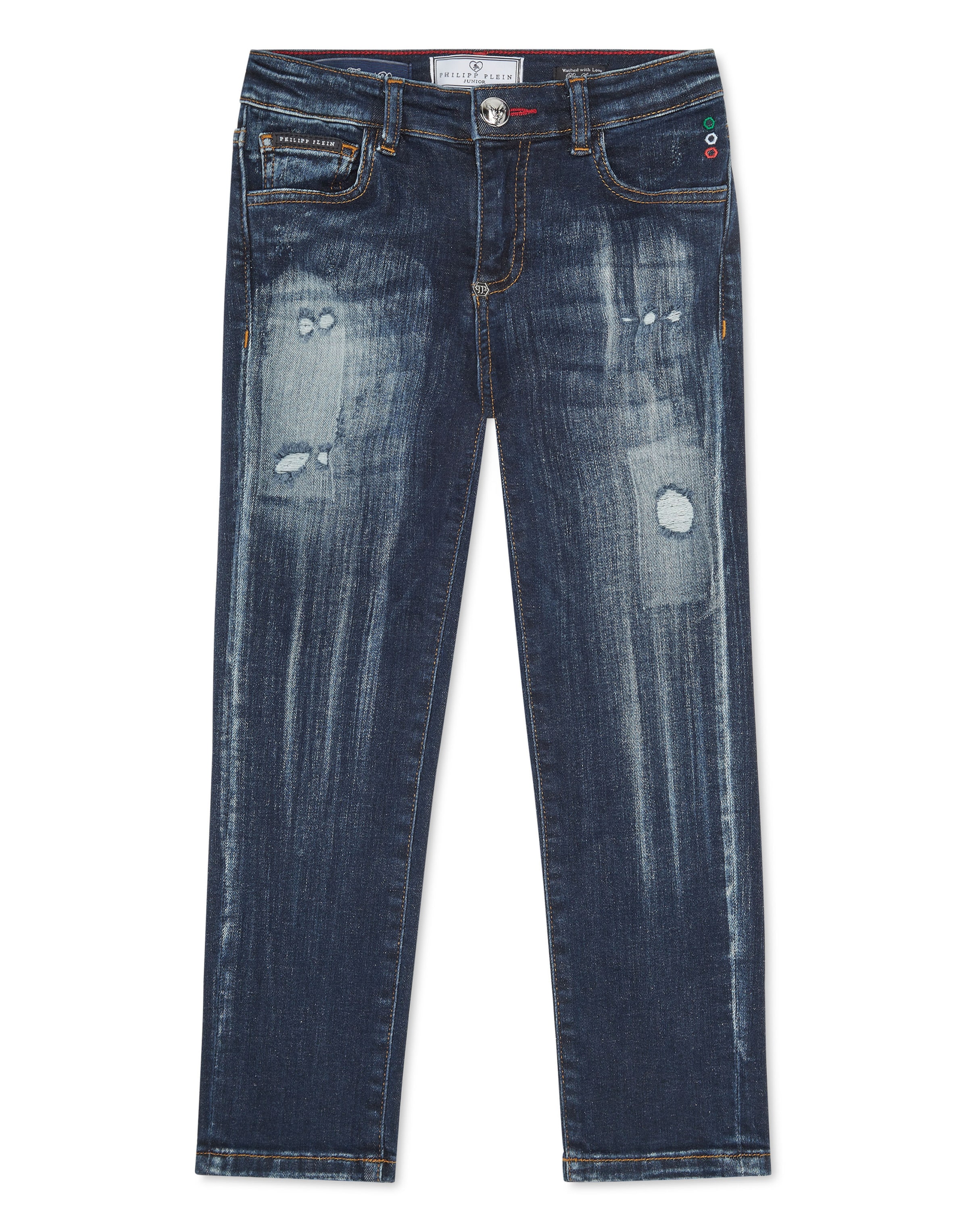 Philipp Plein - regular Vaquero 'Skull' en azul: frente