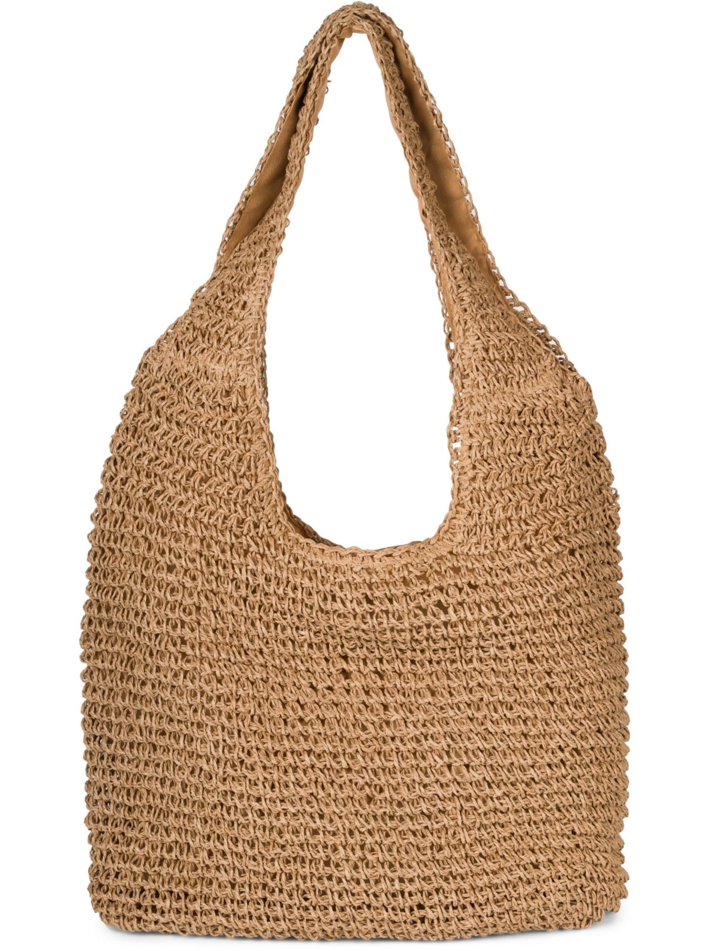 styleBREAKER Schultertasche 'Papierstroh Beuteltasche'‌‌‌‌ in Braun: Vorderseite