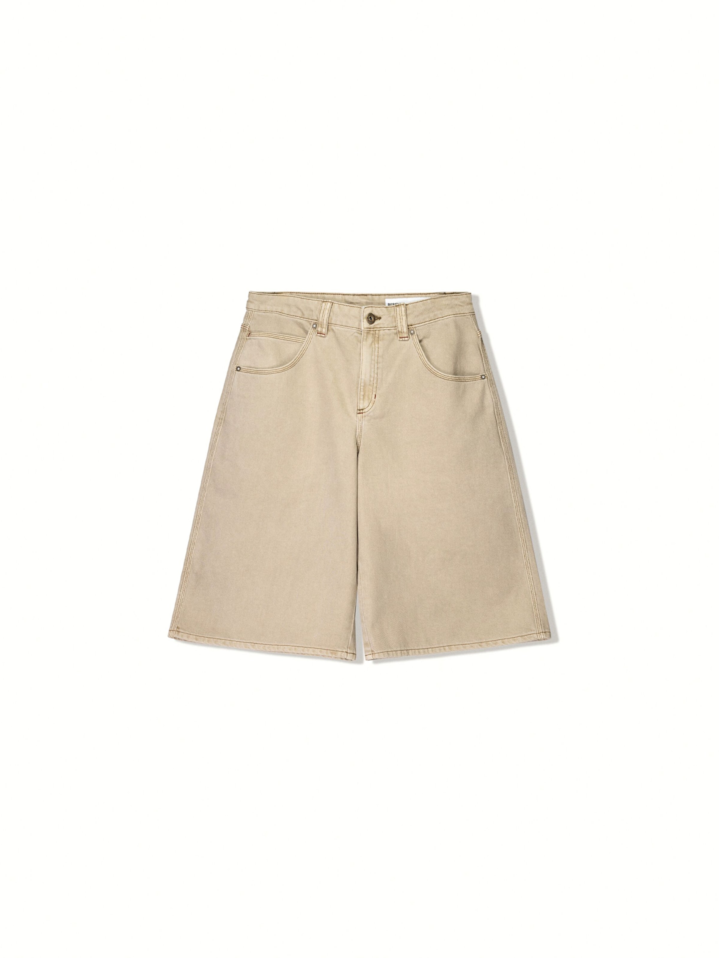 Wide leg Jeans de la Bershka pe bej: față