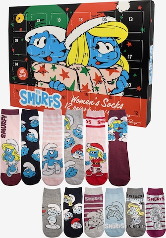 Die Schlümpfe Socken 'Adventskalender mit 12 Paar' in Mischfarben: Vorderseite