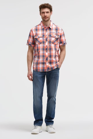 CAMP DAVID Regular Fit Karohemd Kurzarm mit Klappentaschen in Orange