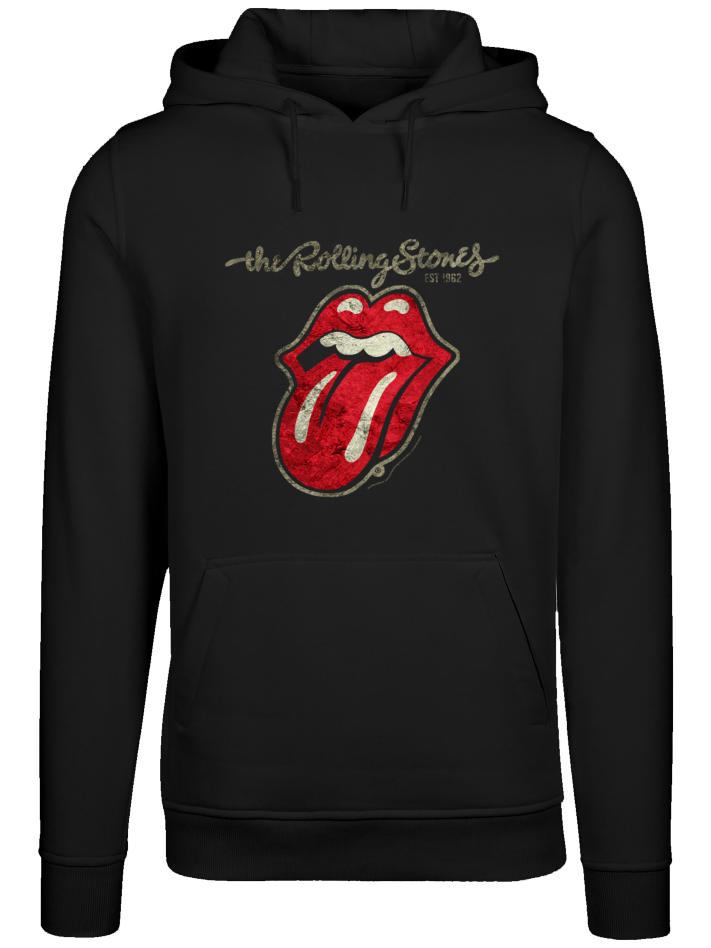 F4NT4STIC Sweatshirt 'The Rolling Stones Plastered Tongue Washed' in Zwart: voorkant
