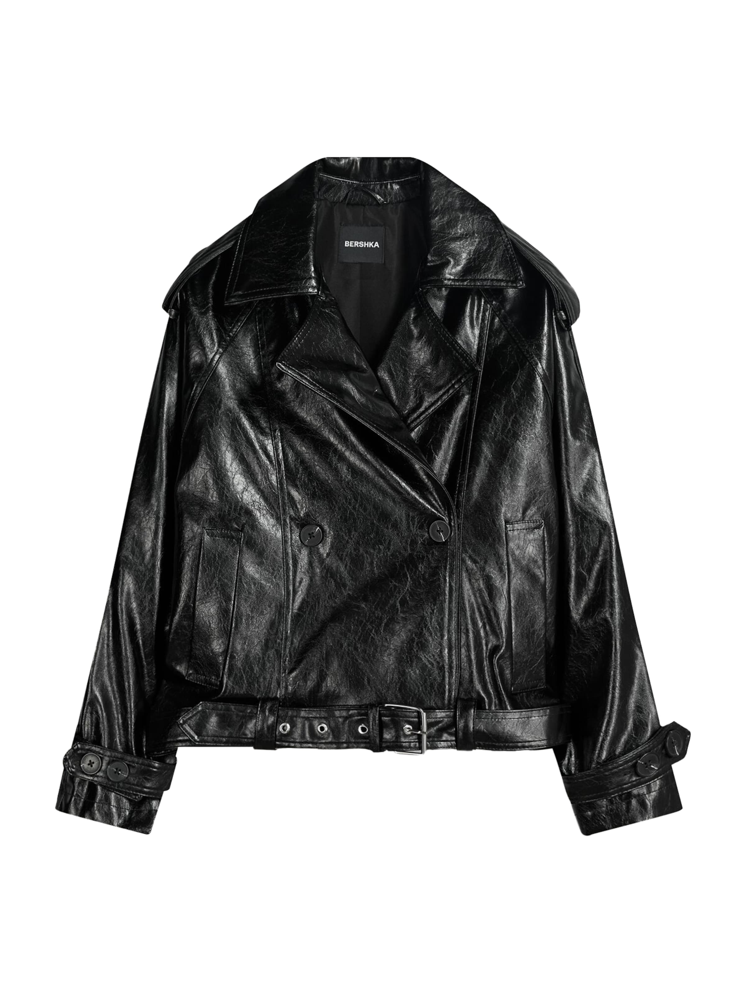 BershkaPrijelazna jakna - crna boja: prednji dio