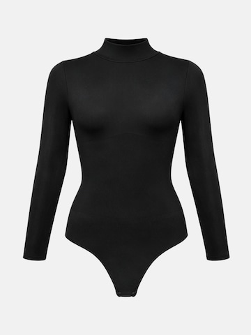 cfab - Body moldeador 'Clean Longsleeve Turtleneck Sculpting Bodysuit with String' en negro: frente