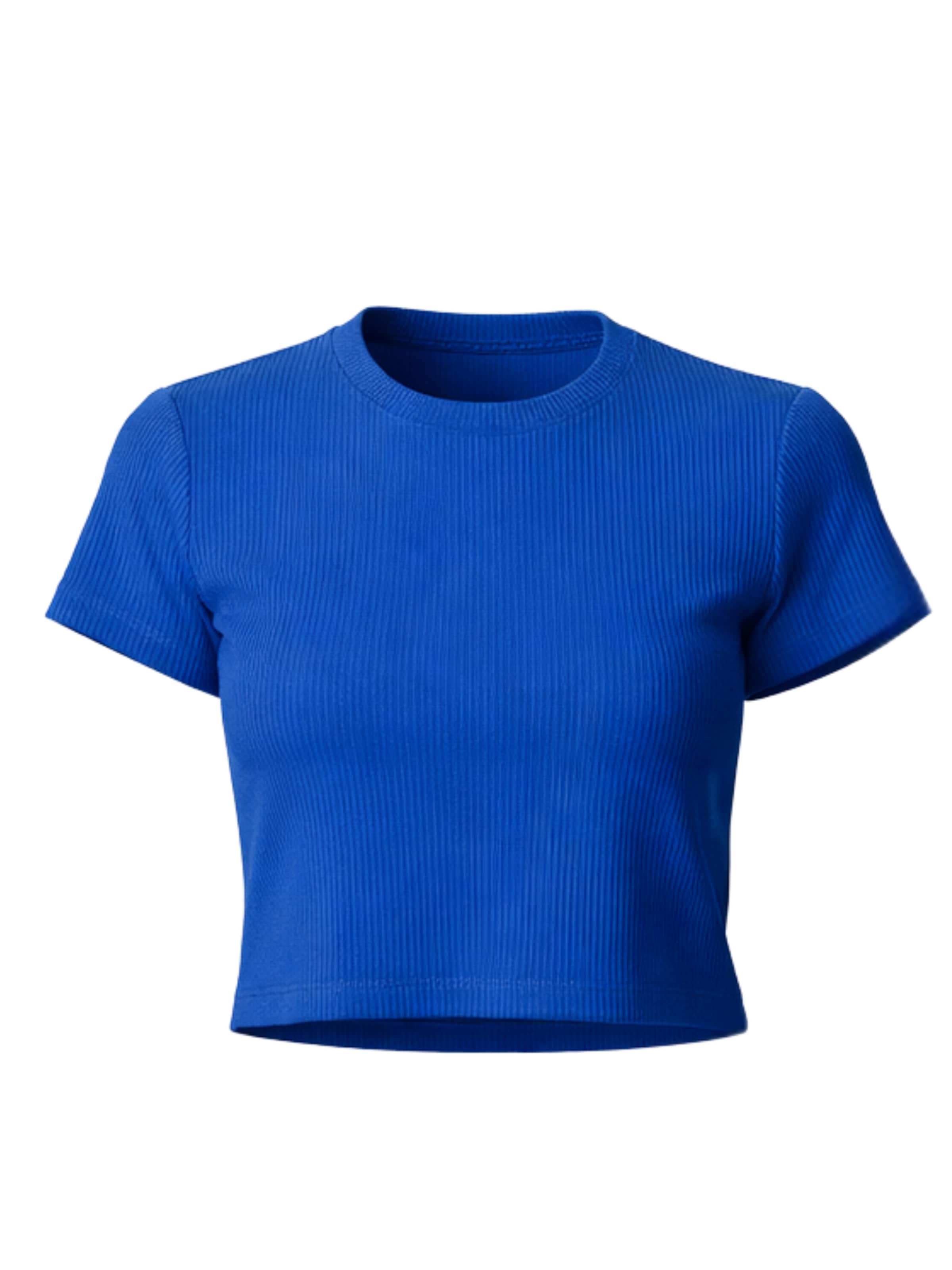 GORG Shirt 'Geripptes Cropped T-Shirt' in Blue: front