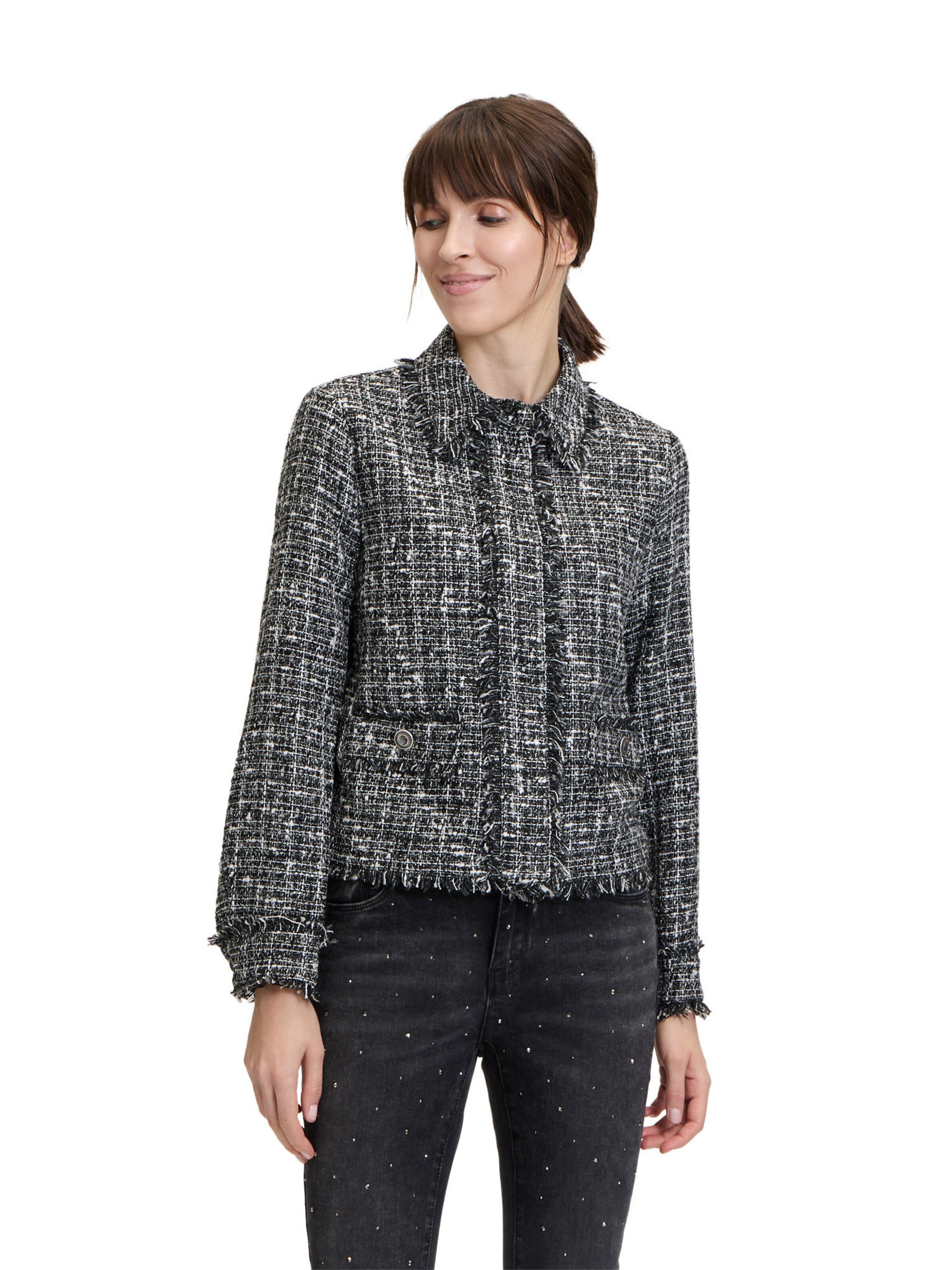 Cartoon Tweedblazer mit Fransen in Grau: Vorderseite