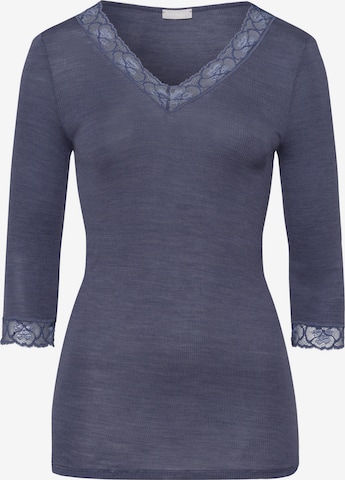 Hanro Undershirt ' Woolen Lace ' in Blue: front