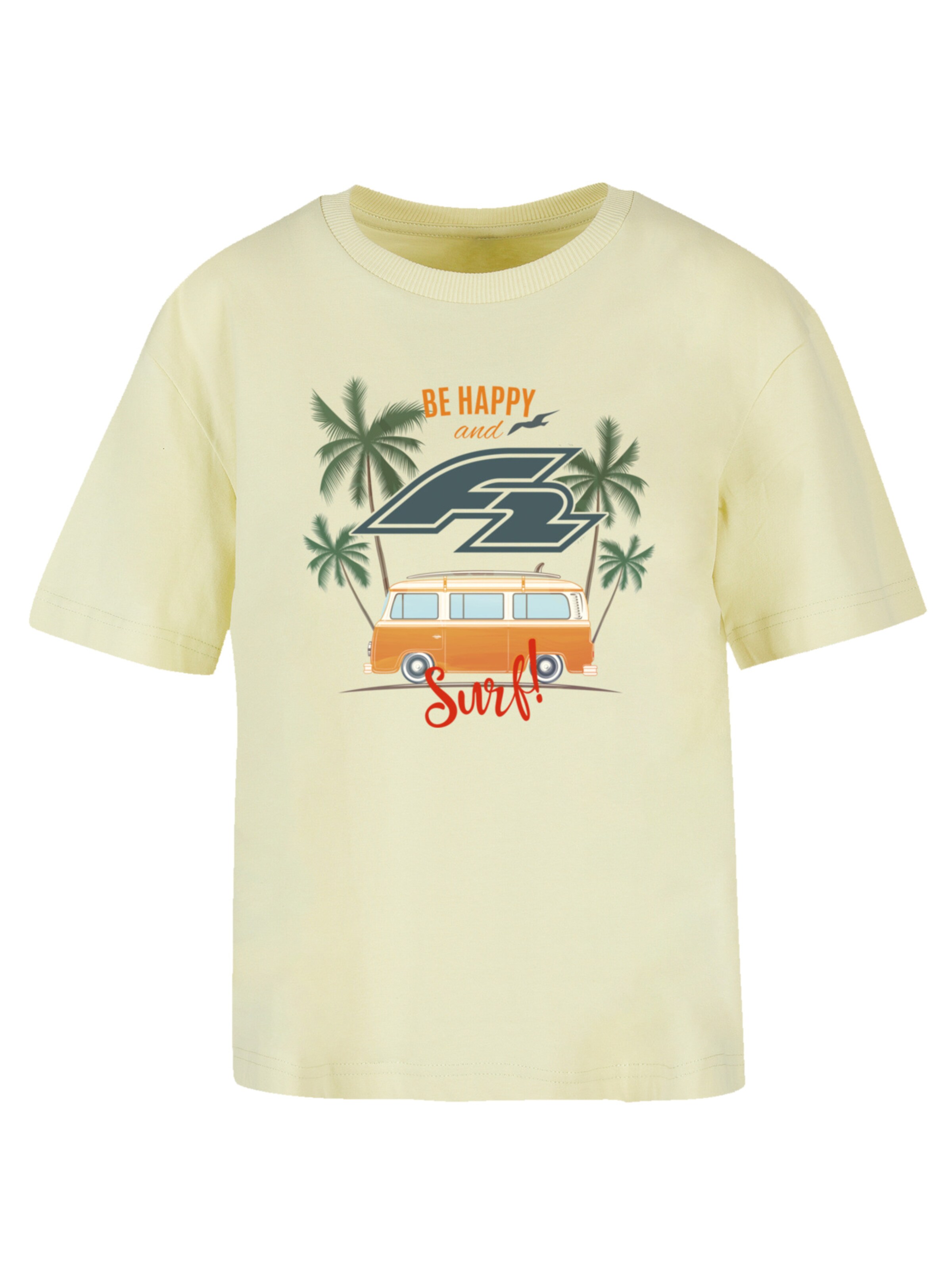 F2 T-Shirt 'Be Happy And Surf Bulli Sommer' in Gelb: Vorderseite