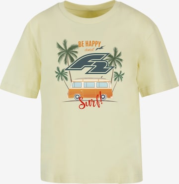 F2 T-Shirt 'Be Happy And Surf Bulli Sommer' in Gelb: Vorderseite