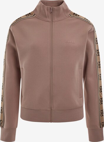 GUESS Athletic Zip-Up Hoodie in Beige: front