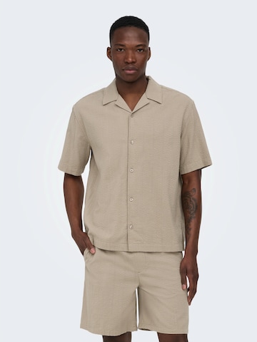 Only & Sons Comfort Fit Skjorta 'ONSCRUZ' i brun: framsida