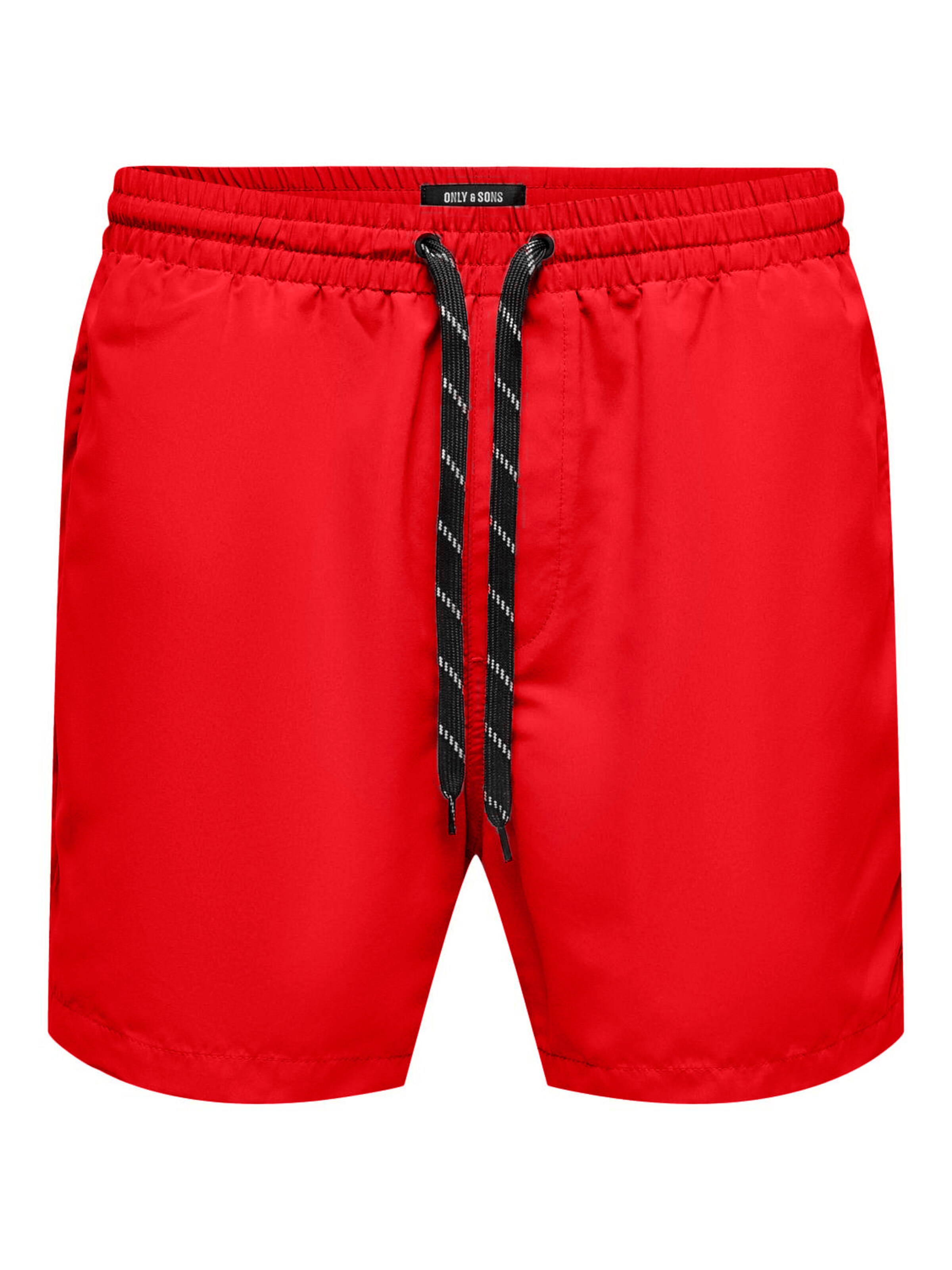 Only & Sons Board Shorts 'ONSTed' in Red: front