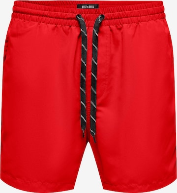 Only & Sons Board Shorts 'ONSTed' in Red: front