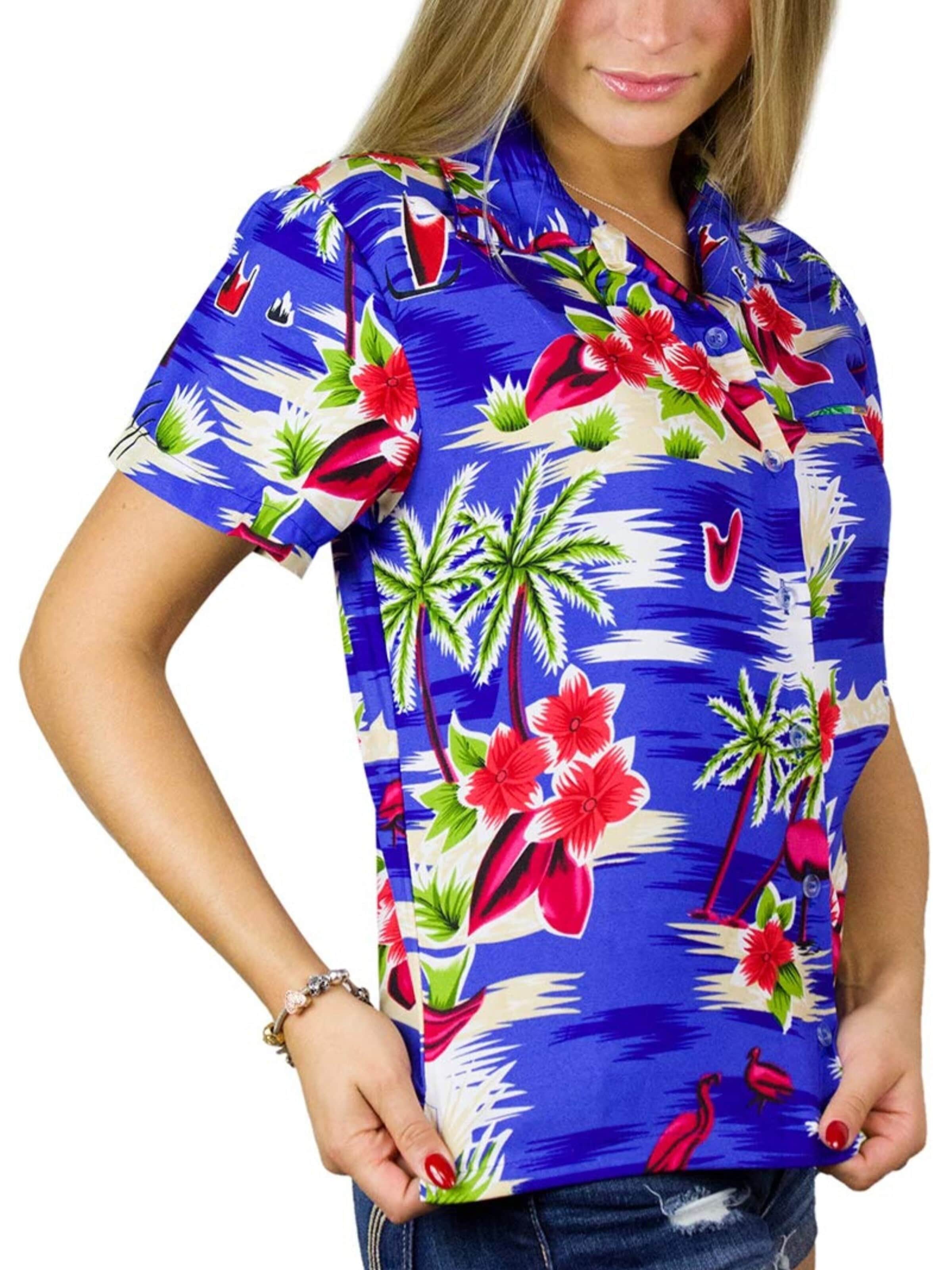 Camicia da donna 'Flamingos' di King Kameha in blu