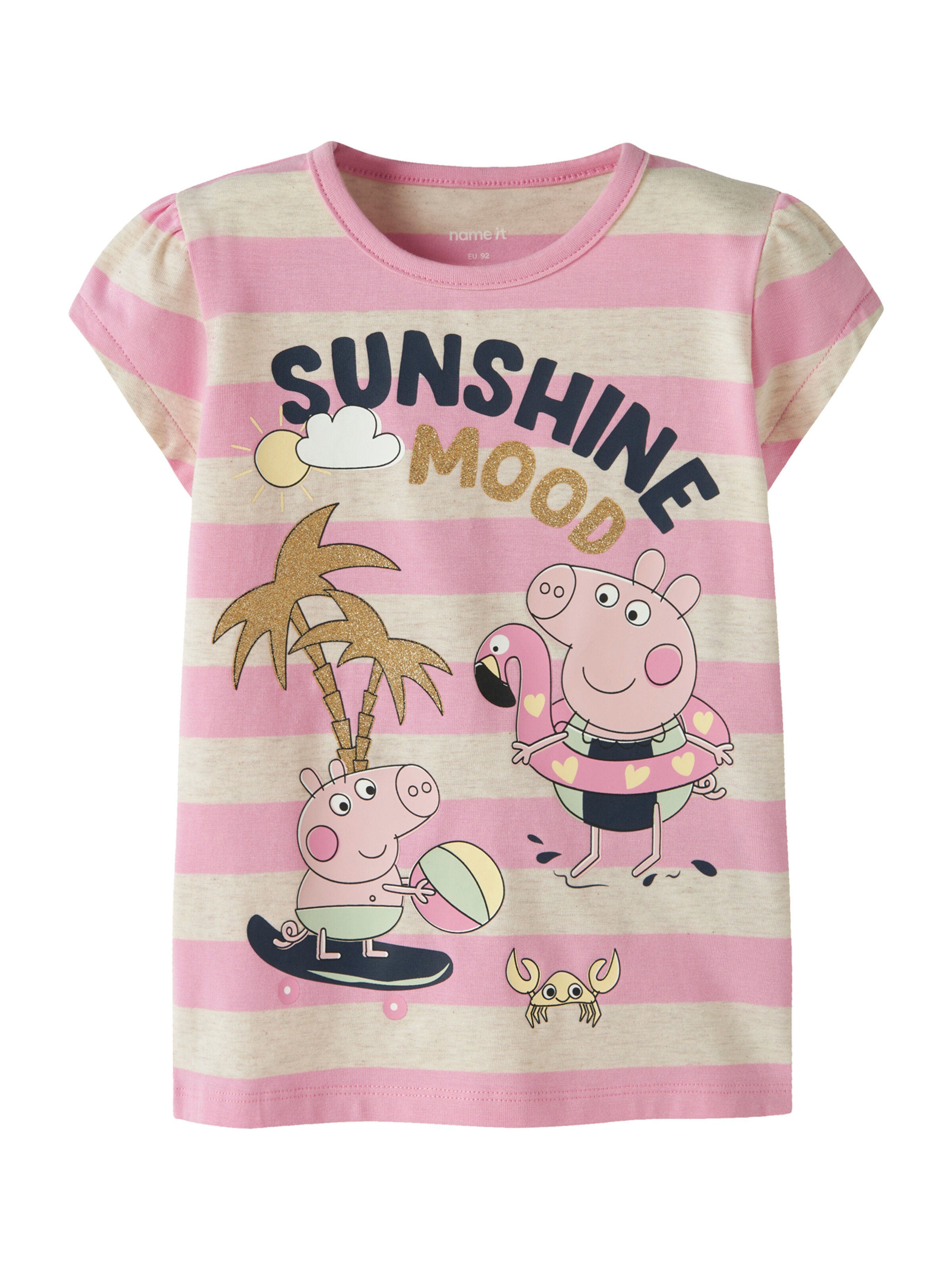 NAME IT T-Shirt 'NMFARRA PEPPA' in kitt / dunkelblau / gold / hellpink, Produktansicht