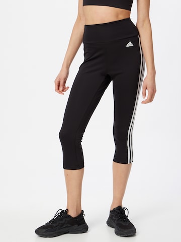 ADIDAS SPORTSWEAR Skinny Παντελόνι φόρμας 'Designed To Move High-Rise 3-Stripes 3/4' σε μαύρο: μπροστά