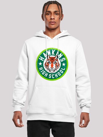 Sweat-shirt 'Stranger Things Hawkins Tiger Circle Netflix TV Series' F4NT4STIC en blanc : devant