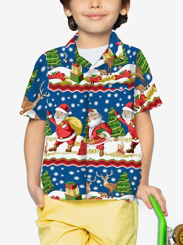 Camicia 'Christmas Border Print' di King Kameha in blu: frontale