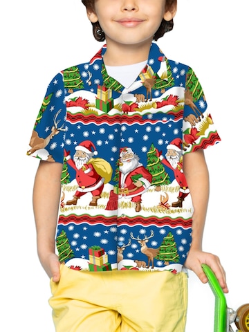 King Kameha Button up shirt 'Christmas Border Print' in Blue: front