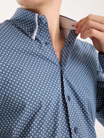 7Camicie Slim fit Zakelijk overhemd 'Sport Poplin Stretch Man Shirt Blue White' in Blauw