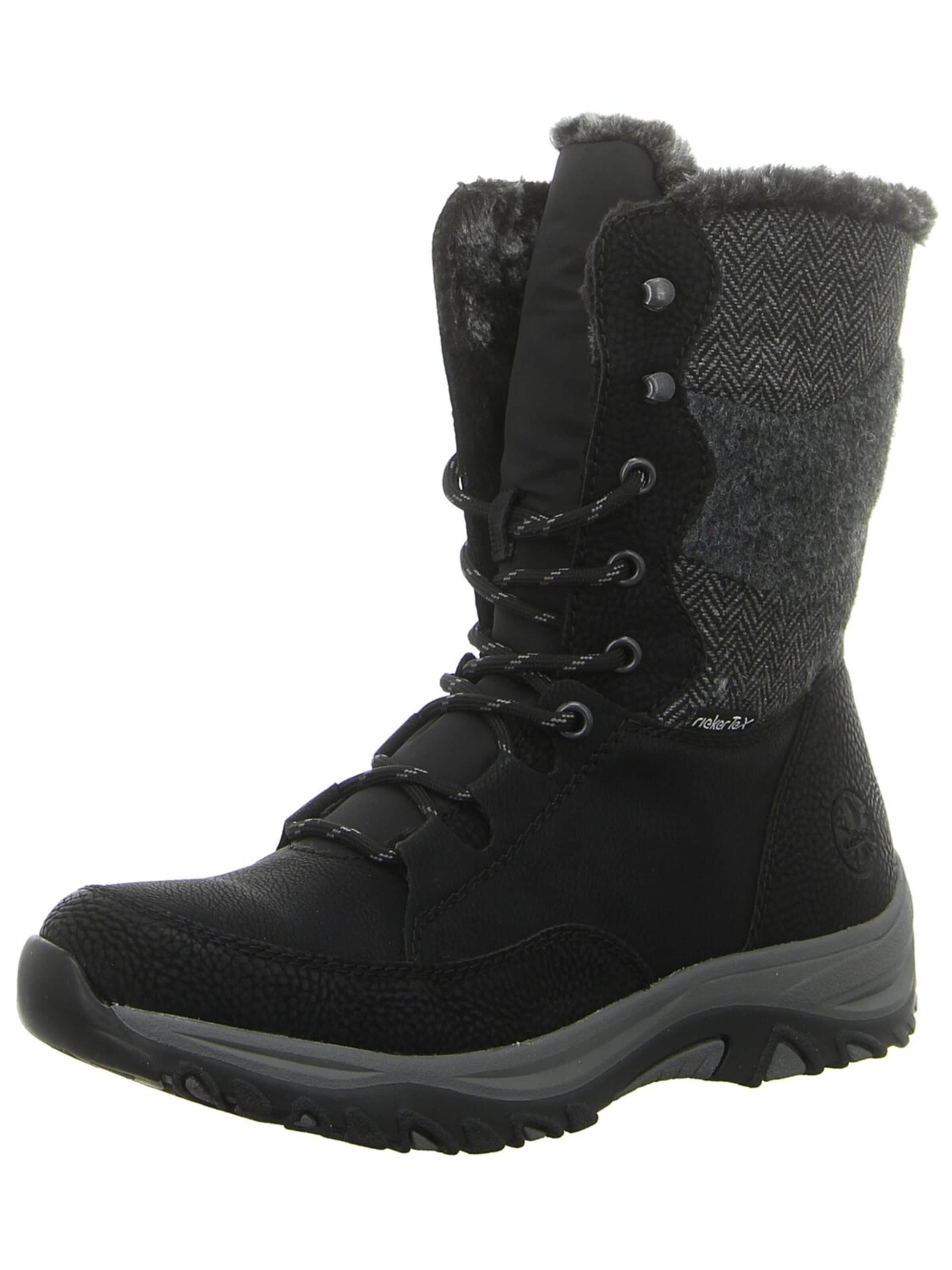 Rieker Stövel med snörning 'Schnürstiefelette Damen M9643-01 Textil & Kunststoff (Synthetik) in schwarz' i svart: framsida