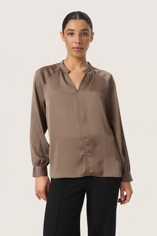 SOAKED IN LUXURY Blouse 'Loana' in Bruin: voorkant