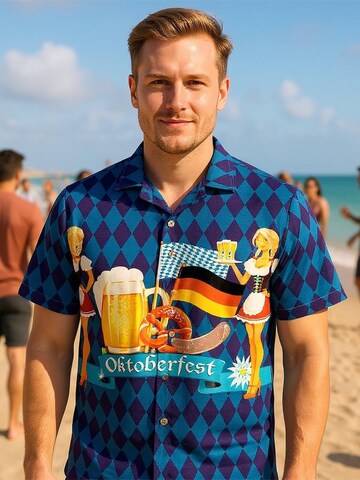 Hawaiihemdshop.de Regularny krój Koszula 'Hawaiihemd Oktoberfest' w kolorze niebieski