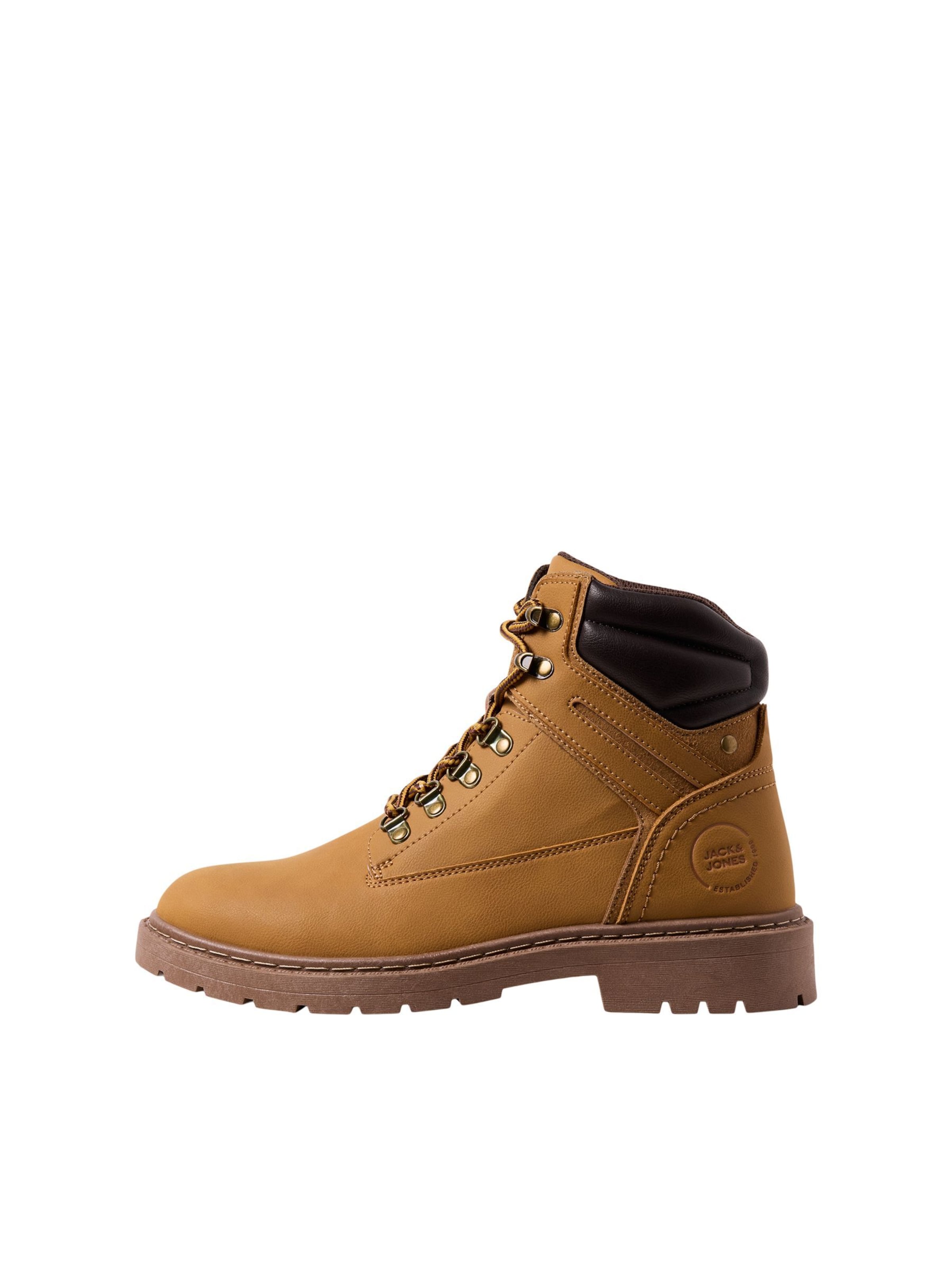 JACK & JONES - Botas con cordones en amarillo: frente