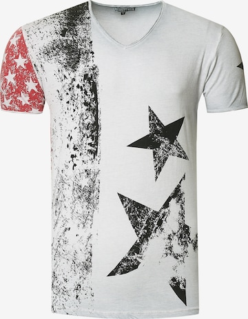 Rusty Neal Cooles T-Shirt mit V-Ausschnitt in Weiß: predná strana
