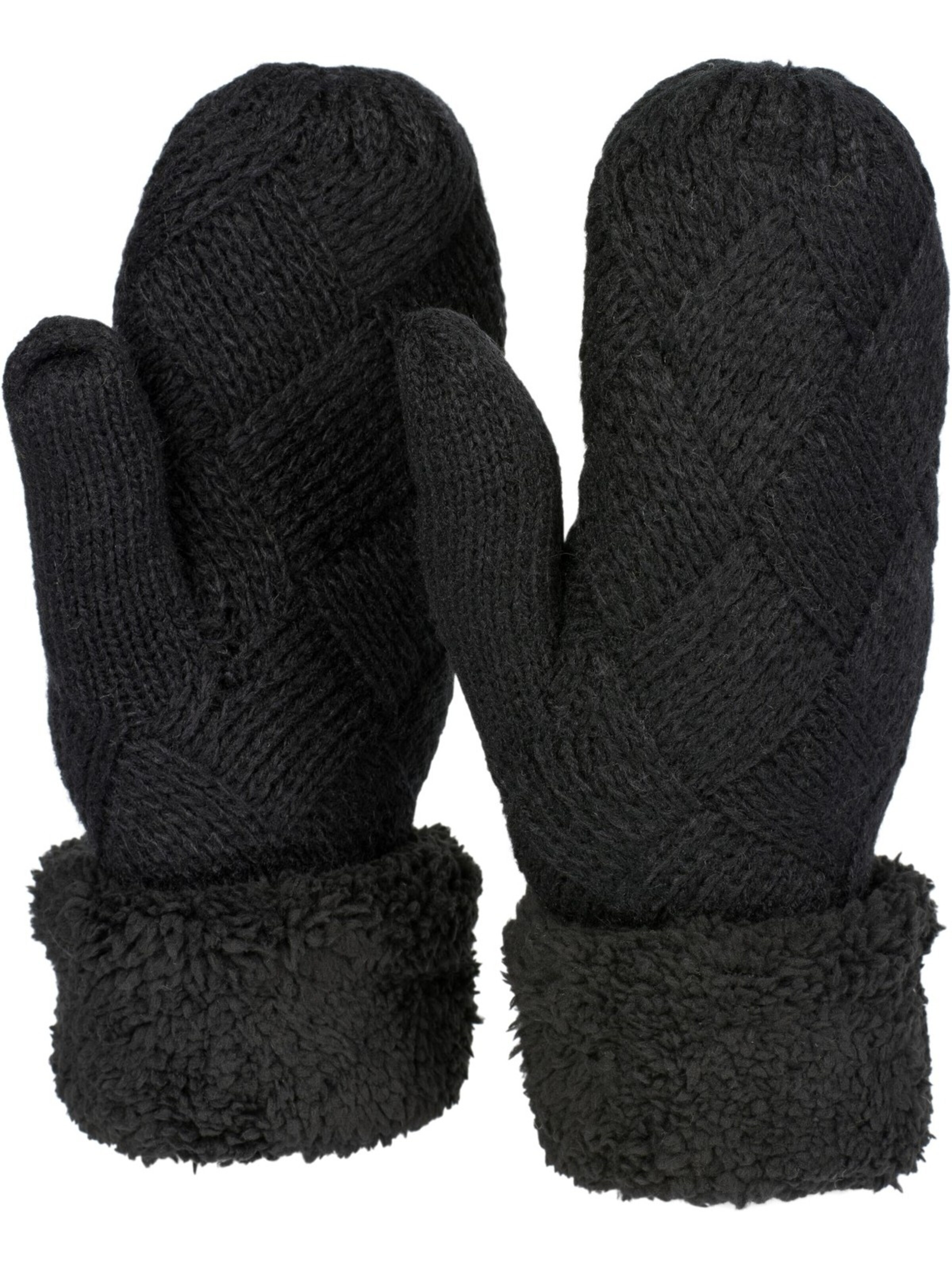 styleBREAKER Fäustlinge 'Strickhandschuhe Fäustlinge mit Rauten Muster und Fleece'‌ in Schwarz: Vorderseite