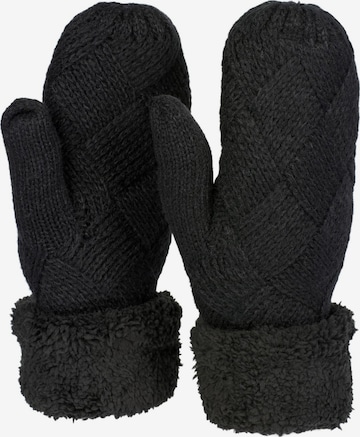 styleBREAKER Fäustlinge 'Strickhandschuhe Fäustlinge mit Rauten Muster und Fleece' in Schwarz: Vorderseite