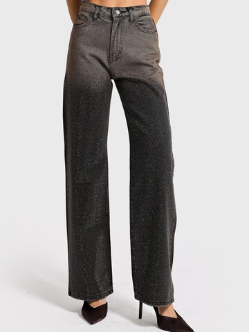IT'S BASIC Regular Jeans 'RHINESTONE STRAIGHT HIGH RISE JEANS' in Brown: front