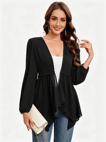 KoJooin Blazer 'Damen-Cardigan mit drapierter Vorderseite, langen Ärmeln und asymmetrischem Wasserfallsaum, leicht' in Schwarz: Vorderseite