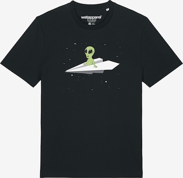 Watapparel Shirt 'Alien on a paper plane' in Black: front