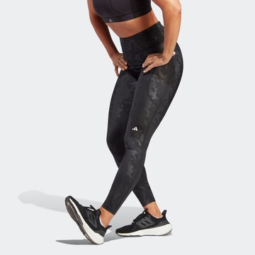 ADIDAS PERFORMANCE Skinny Workout Pants 'Dailyrun Embossed Camo' in Black: front