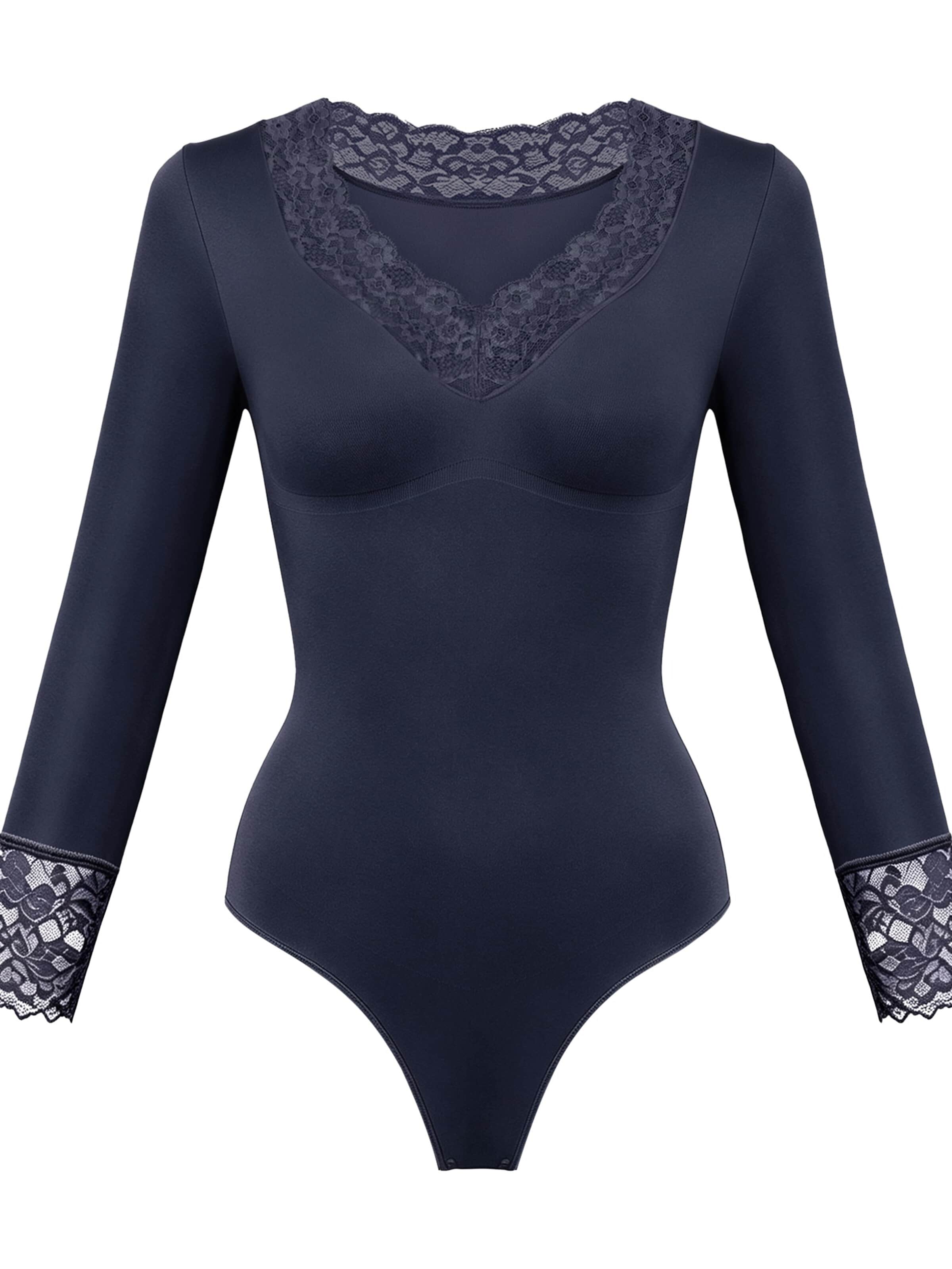 cfab Shaping bodysuit 'Clean Longsleeve V-Neck with Lace Sculpting Bodysuit with String' in XS in Navy, Item view