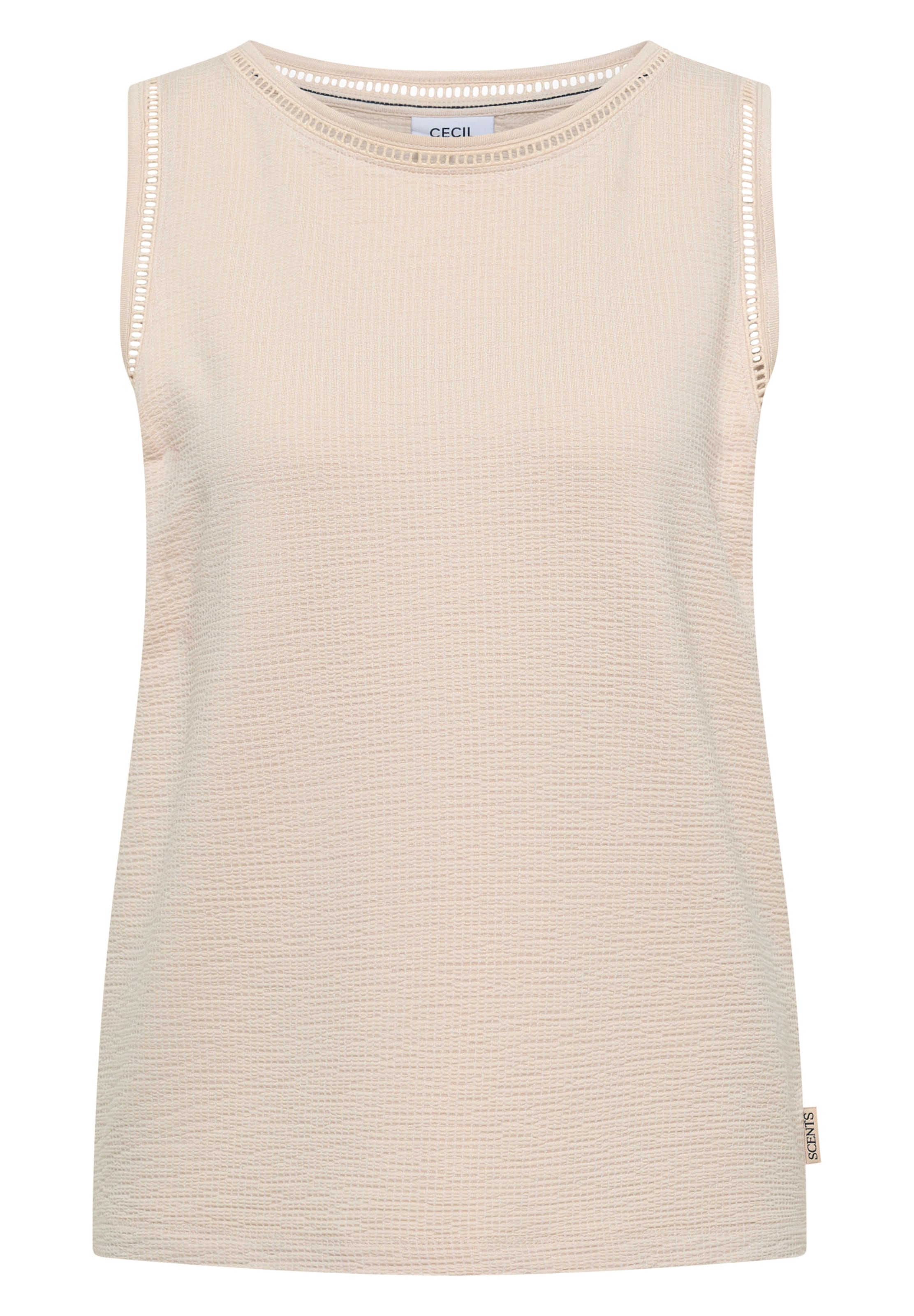 CECIL Top mit U-Boot-Ausschnitt und Spitzendetails in Beige: Vorderseite