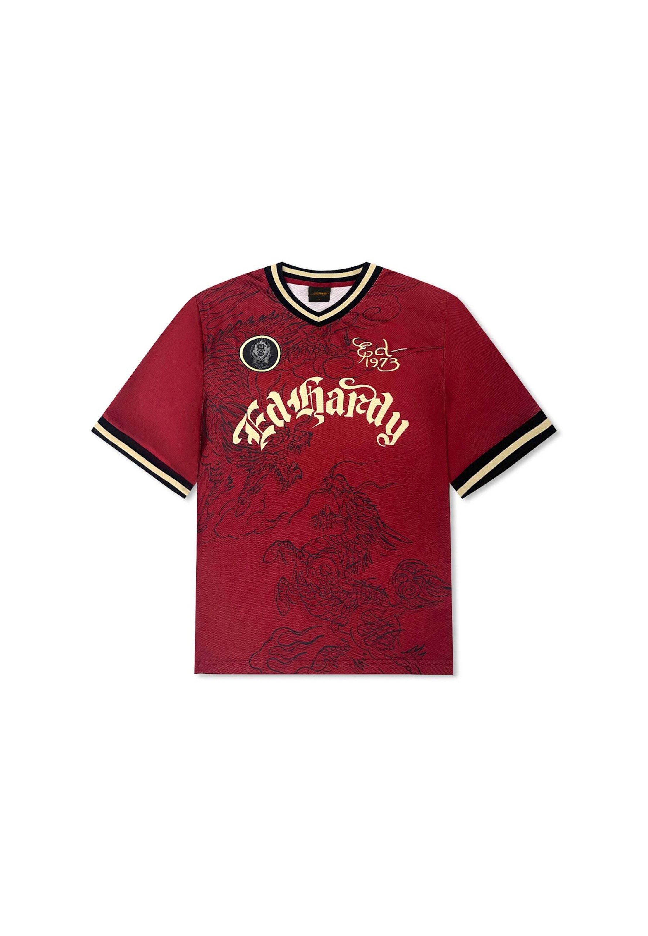 Ed Hardy Tričko 'Soaring Dragon Football' – červená: přední strana