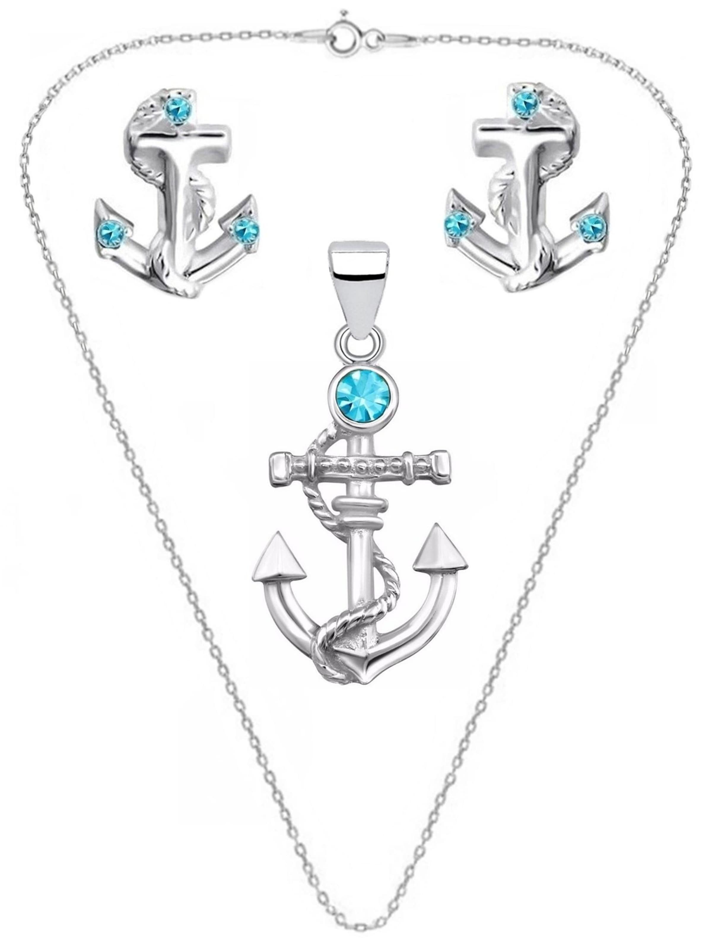 Goldene Hufeisen Kette 'Anker-Set'‌‌‌‌‌‌‌‌‌ in Blau: Vorderseite