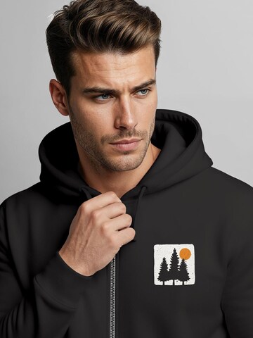 Neverless Zip-Up Hoodie 'Pine Trees' in Black