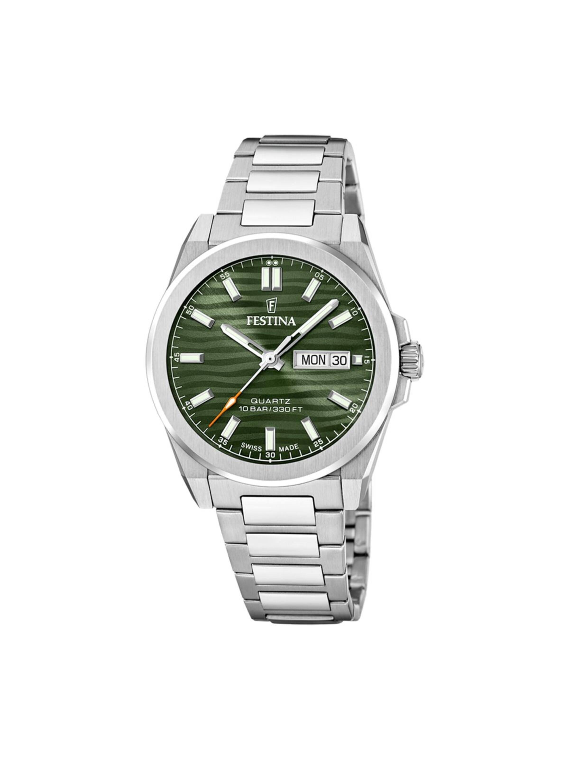 FESTINA Zegarek analogowy 'Date watch Classics Swiss Made' w kolorze zielony: przód