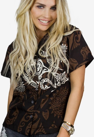 King Kameha Bluse 'Maori Chest' in Braun: Vorderseite