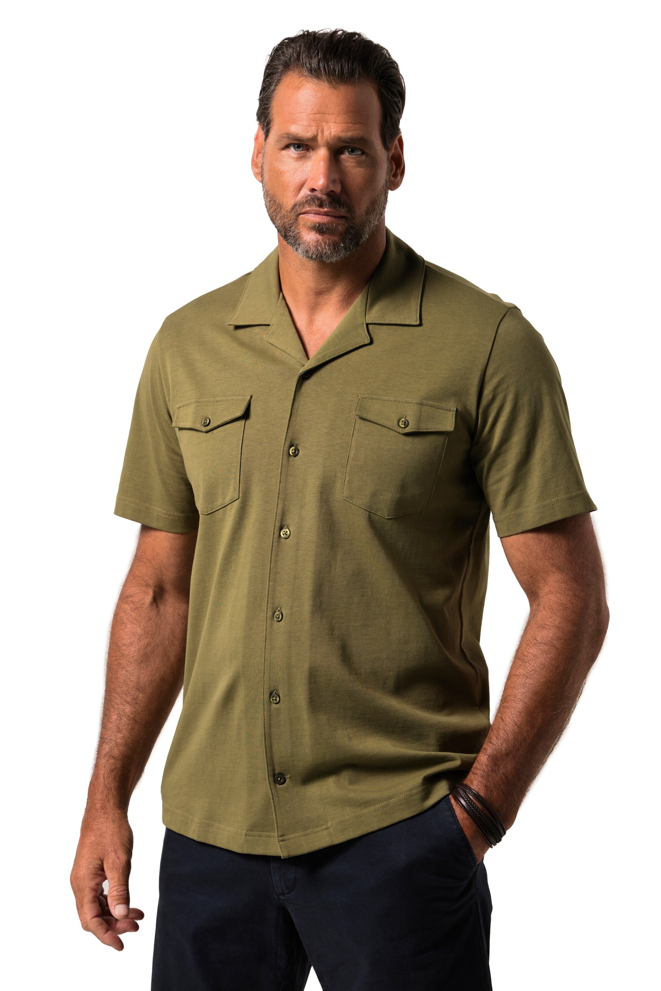 JP1880 Regular fit Overhemd in Groen: voorkant