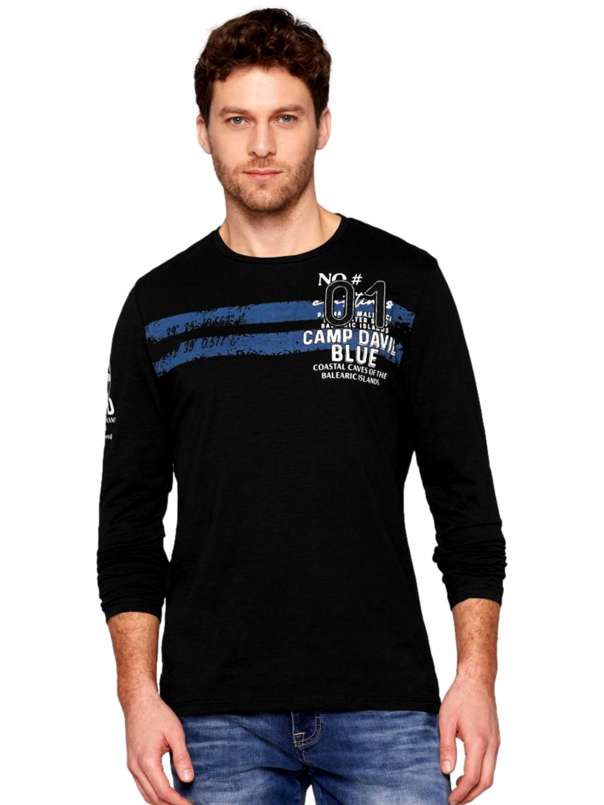 CAMP DAVID Тениска в черно: отпред